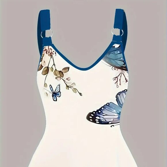 Women's Plus Size Butterfly Print Flattering Holiday Vacation Summer Dress 22W - Picture 3 of 12